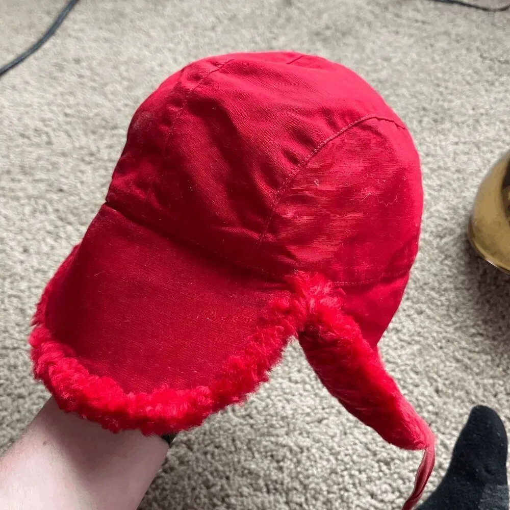 VTG 1960s Red Faux Fur Trapper Hat Alcan Aviator Quilted Lined USA - Picture 10 of 13